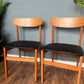 Set of 4 Mid Century Dining Chairs with Black Faux Leather Seats